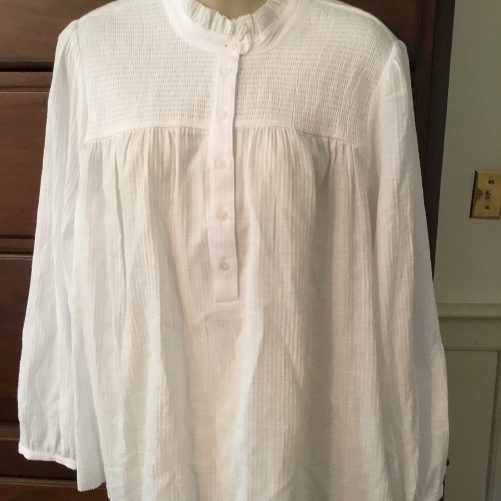 J Crew Women’s Long-sleeve Smocked Gauze Top White $98